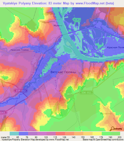 Vyatskiye Polyany,Russia Elevation Map