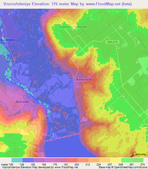 Vozrozhdeniye,Russia Elevation Map