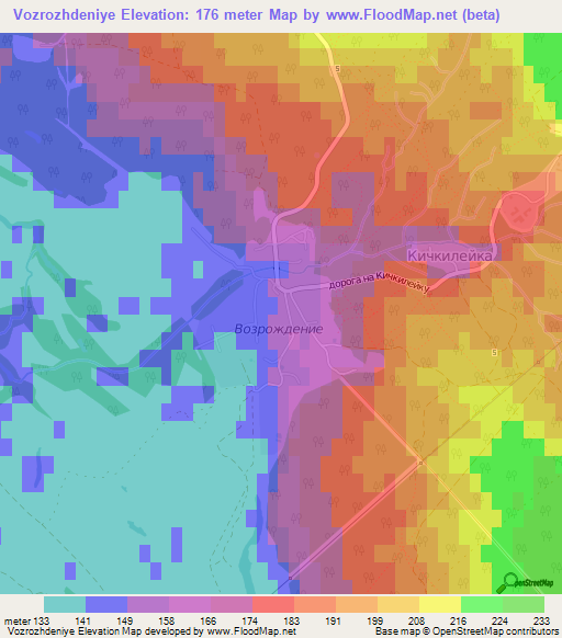 Vozrozhdeniye,Russia Elevation Map