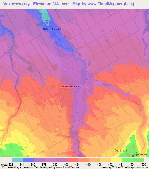 Voznesenskaya,Russia Elevation Map