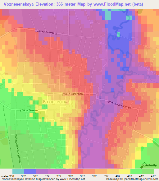 Voznesenskaya,Russia Elevation Map