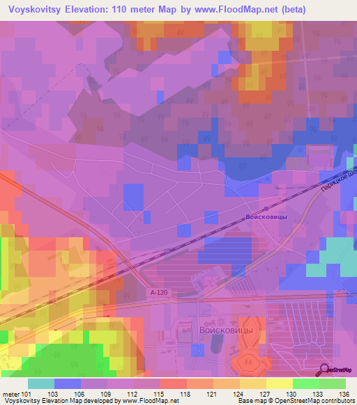 Voyskovitsy,Russia Elevation Map