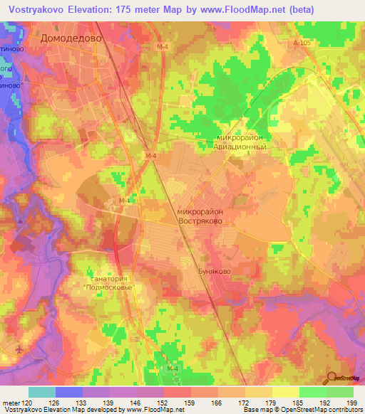 Vostryakovo,Russia Elevation Map