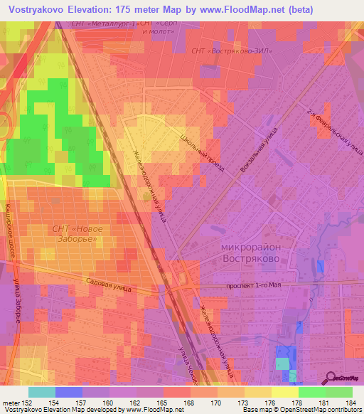 Vostryakovo,Russia Elevation Map