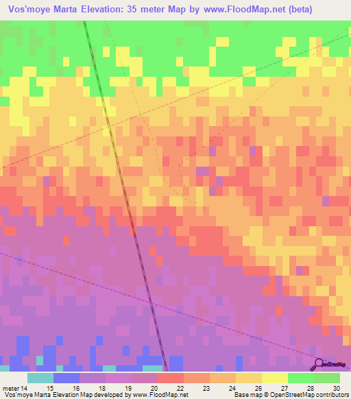 Vos'moye Marta,Russia Elevation Map