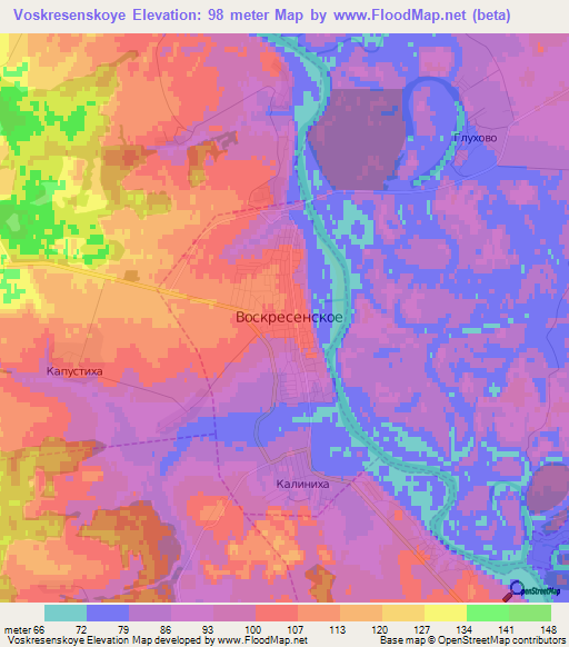 Voskresenskoye,Russia Elevation Map