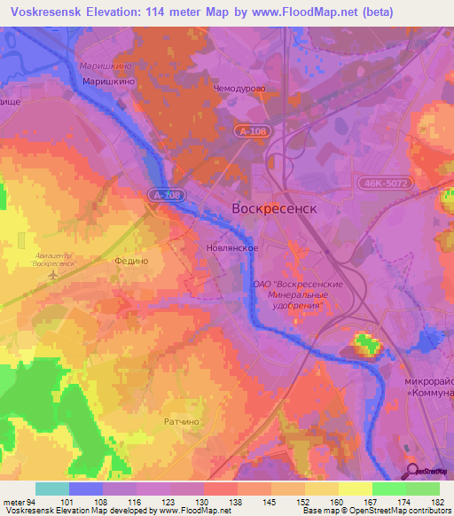 Voskresensk,Russia Elevation Map