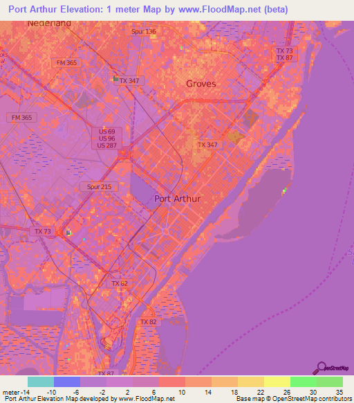 Port Arthur,US Elevation Map