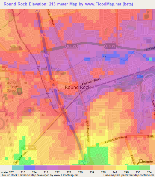 Round Rock,US Elevation Map