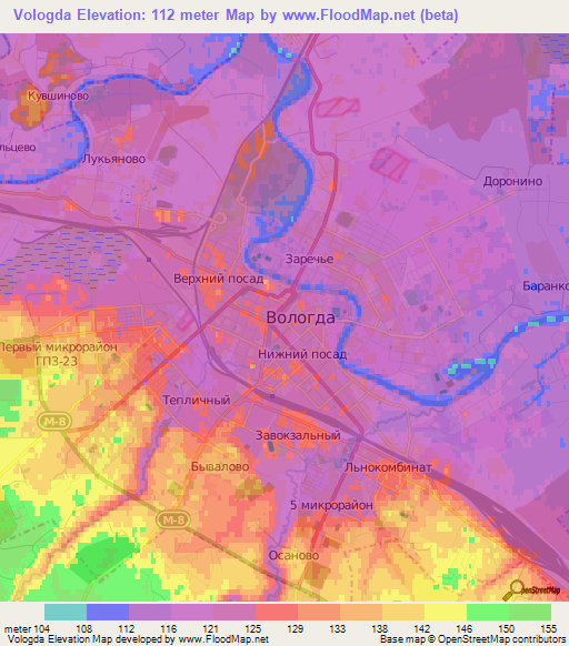 Vologda,Russia Elevation Map