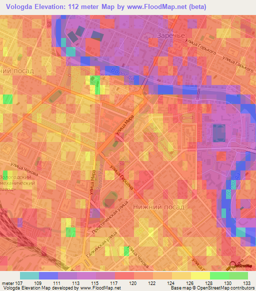 Vologda,Russia Elevation Map