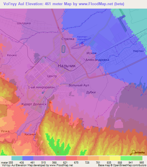 Vol'nyy Aul,Russia Elevation Map