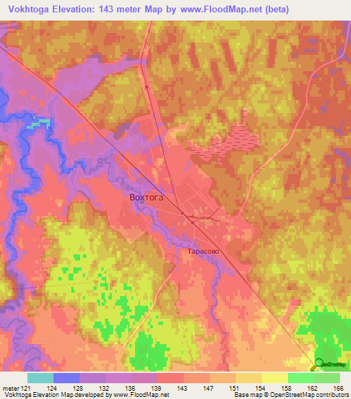 Vokhtoga,Russia Elevation Map