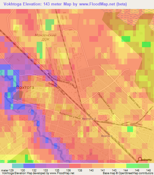 Vokhtoga,Russia Elevation Map