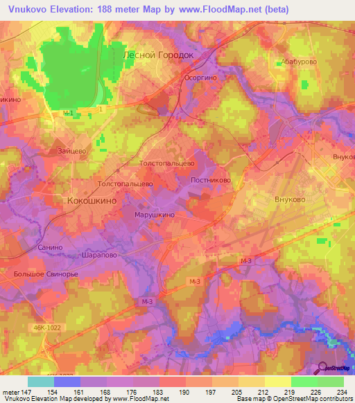 Vnukovo,Russia Elevation Map