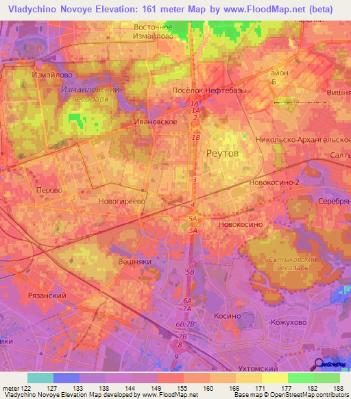 Vladychino Novoye,Russia Elevation Map