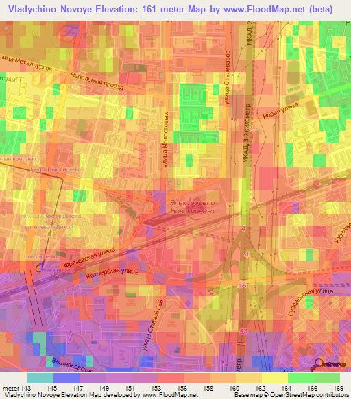 Vladychino Novoye,Russia Elevation Map