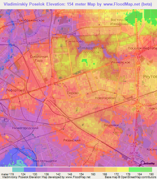 Vladimirskiy Poselok,Russia Elevation Map