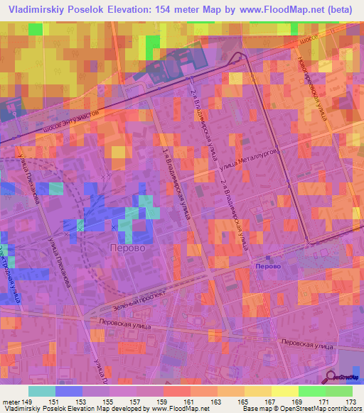 Vladimirskiy Poselok,Russia Elevation Map