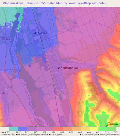 Vladimirskaya,Russia Elevation Map