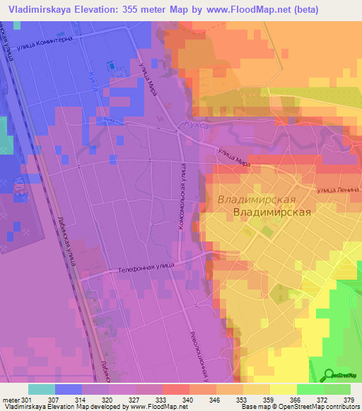 Vladimirskaya,Russia Elevation Map