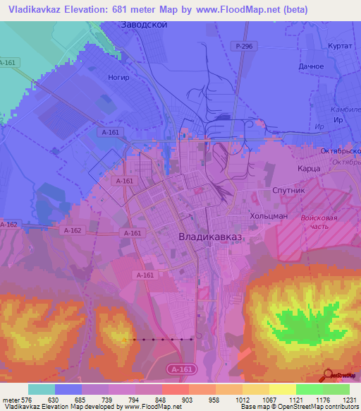 Vladikavkaz,Russia Elevation Map