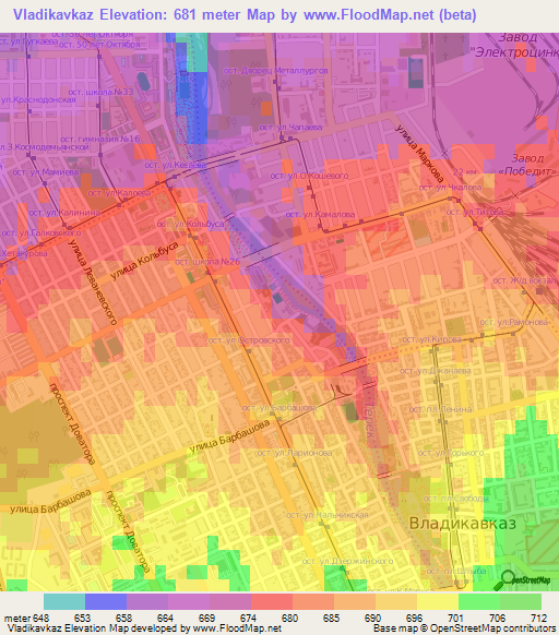 Vladikavkaz,Russia Elevation Map