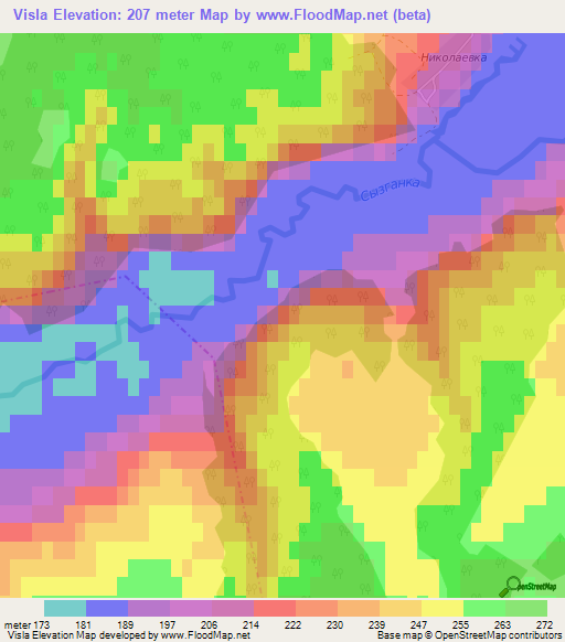 Visla,Russia Elevation Map