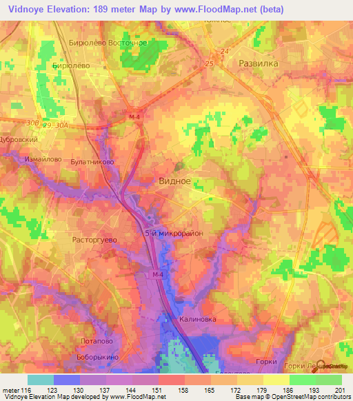 Vidnoye,Russia Elevation Map