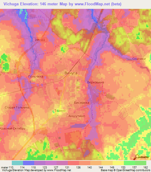 Vichuga,Russia Elevation Map