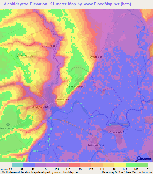 Vichkideyevo,Russia Elevation Map