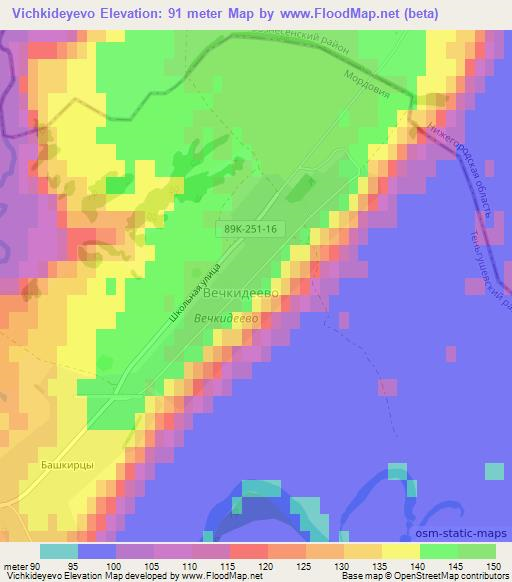 Vichkideyevo,Russia Elevation Map