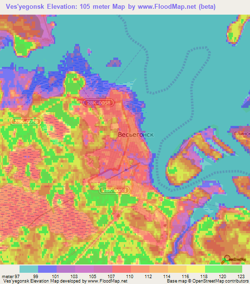 Ves'yegonsk,Russia Elevation Map