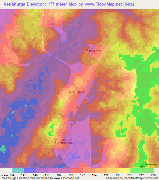 Ves'shurga,Russia Elevation Map