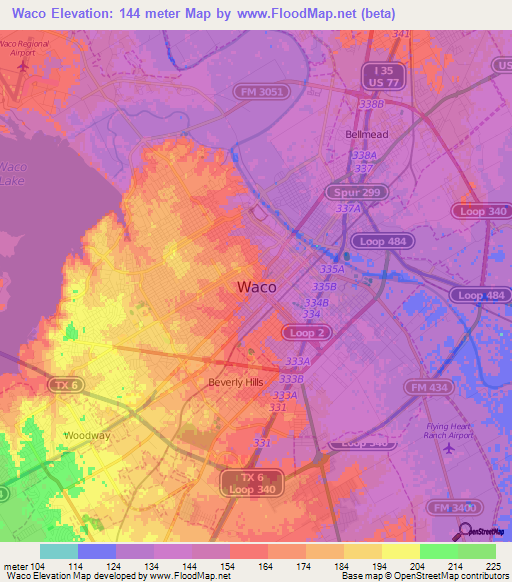 Waco,US Elevation Map