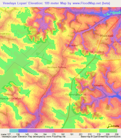 Veselaya Lopan',Russia Elevation Map