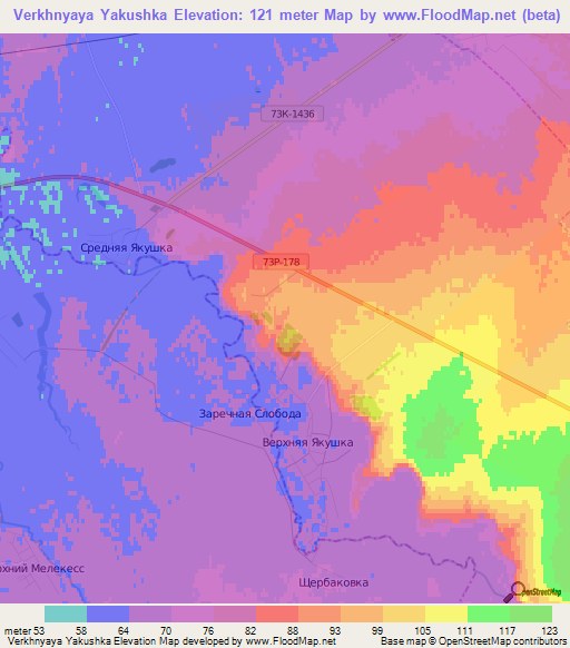 Verkhnyaya Yakushka,Russia Elevation Map