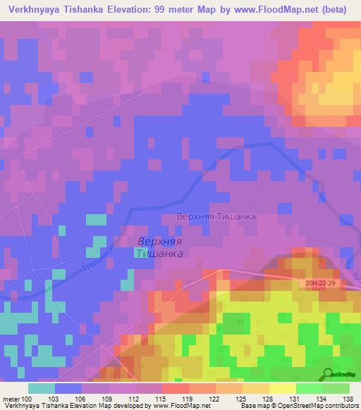 Verkhnyaya Tishanka,Russia Elevation Map