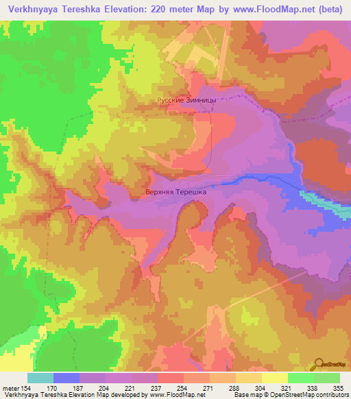 Verkhnyaya Tereshka,Russia Elevation Map