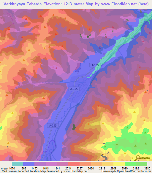 Verkhnyaya Teberda,Russia Elevation Map