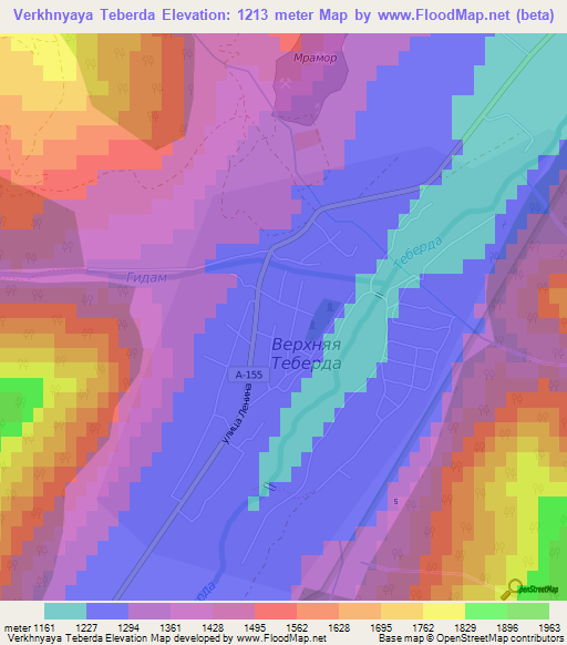 Verkhnyaya Teberda,Russia Elevation Map