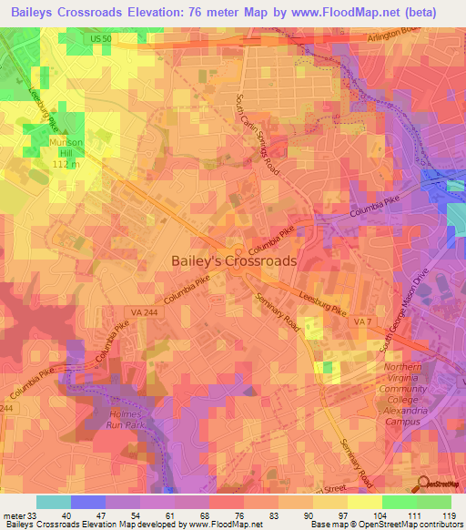 Baileys Crossroads,US Elevation Map