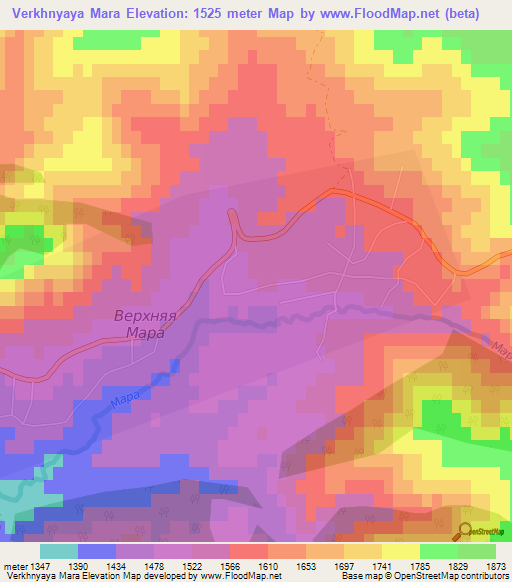 Verkhnyaya Mara,Russia Elevation Map