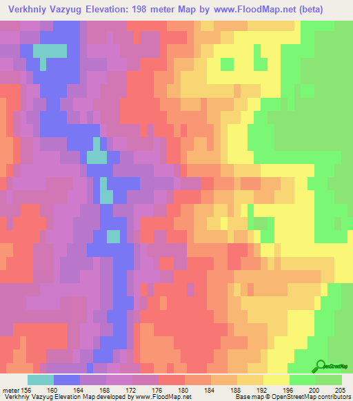 Verkhniy Vazyug,Russia Elevation Map