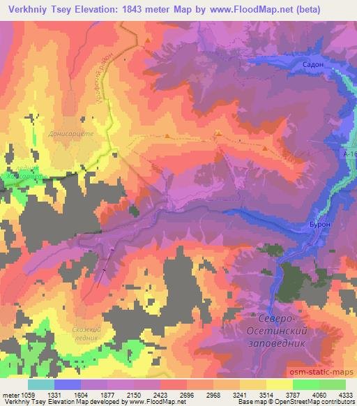 Verkhniy Tsey,Russia Elevation Map