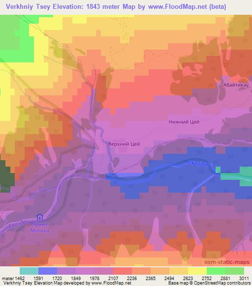 Verkhniy Tsey,Russia Elevation Map