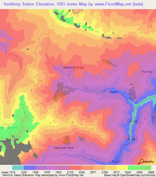 Verkhniy Sadon,Russia Elevation Map