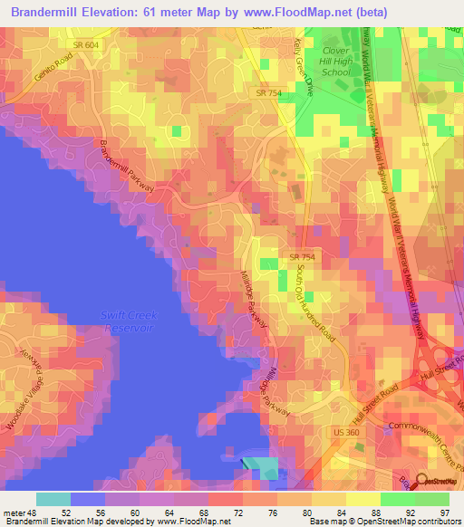 Brandermill,US Elevation Map