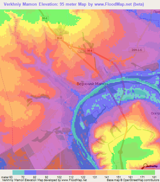 Verkhniy Mamon,Russia Elevation Map