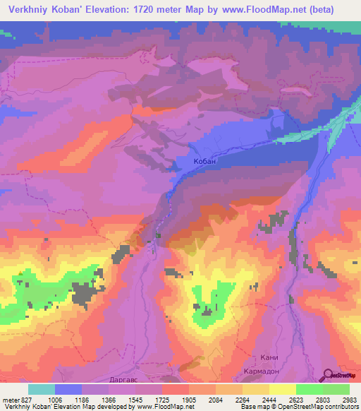 Verkhniy Koban',Russia Elevation Map